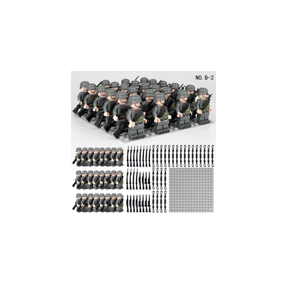 (Style B 24pcs) 24pcs British German Soviet Army Square Army Military Building Block Set with Small Particle Assembly for Bottom Plate Toys