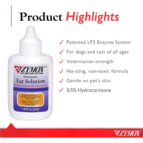 ZYMOX Enzymatic Ear Solution with 0.5% Hydrocortisone for Dogs & Cats 2