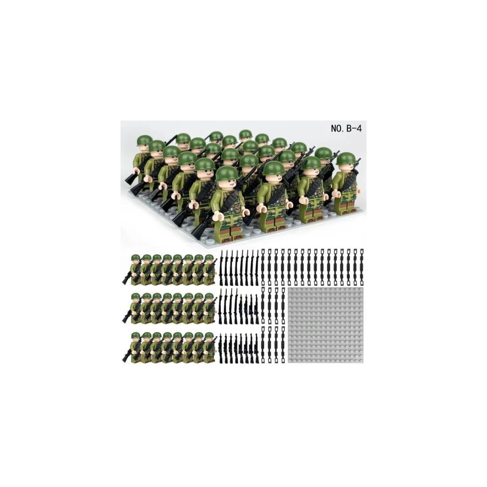 (Style D 24pcs) 24pcs British German Soviet Army Square Army Military Building Block Set with Small Particle Assembly for Bottom Plate Toys