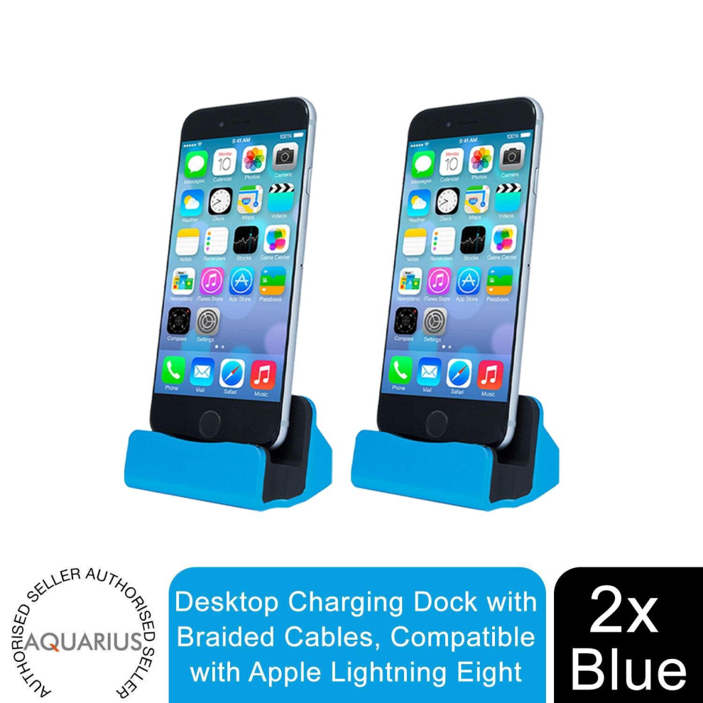 Aquarius Blue Desktop Charging Dock With Braided Cables 2X Size 2