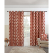 (66x54", Orange) Sundour Ring Top Eyelet Curtains Curtain Pair Esher Fern Leaf