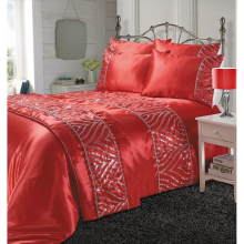 (Super King, Red) Kampala Hill Shimmer Sequin Embellished Duvet Cover Set Bedding Set