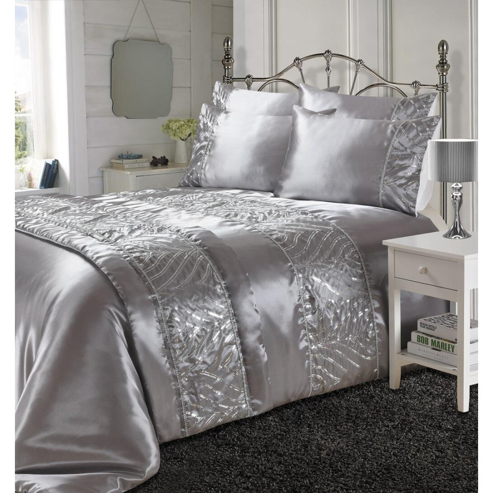 Kampala Hill (King, Grey) Shimmer Sequin Embellished Duvet Cover Set Bedding Set