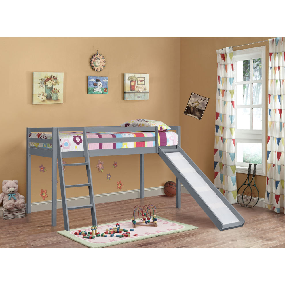 (With Kerri Mattress, With Slide) 3ft Wooden Mid Sleeper In Grey With Or Without Slide