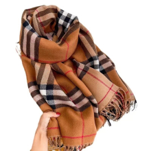 Women's and men's universal checked tartan print plain tassel scarf, classic and versatile scarf