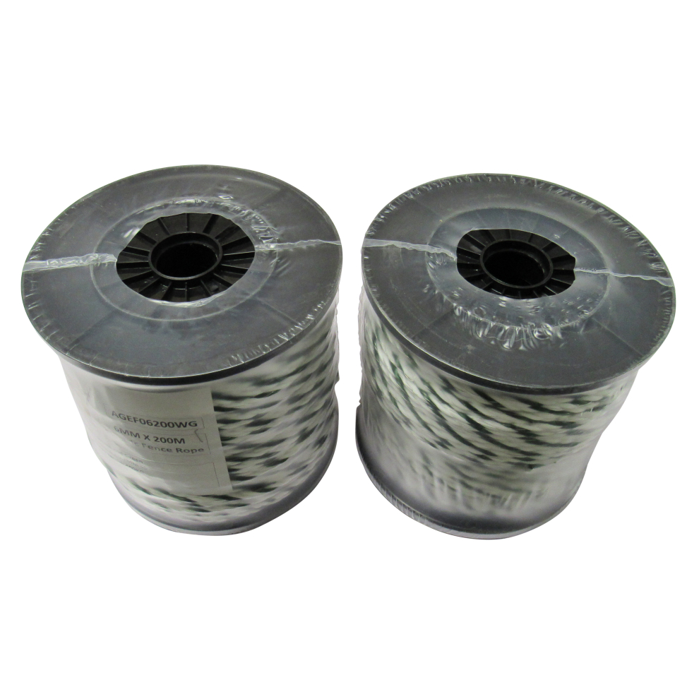 Electric Fence Poly Rope 6MM x 200M x2 (White Green Polywire Fencing)