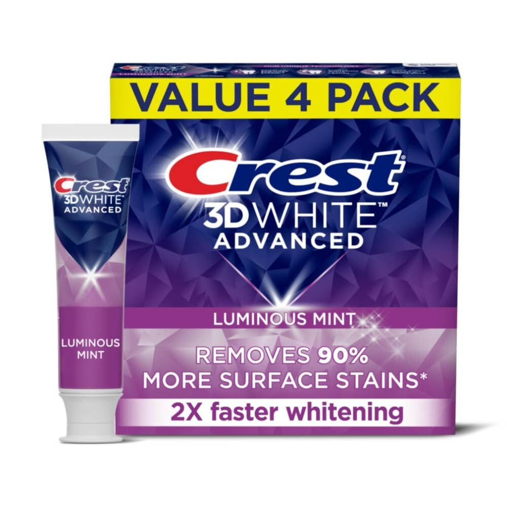 Crest 3D White Advanced Luminous Mint Toothpaste 3.7 Oz (104 g) 4-Pack