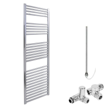 Bray Straight Flat Heated Towel Rail / Warmer / Radiator, Chrome - Dual Fuel 1400 500