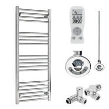 (50 cm, 120 cm) Bray Straight Heated Towel Rail / Warmer, Chrome - Dual Fuel, Thermostat + Timer