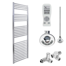 (50 cm, 14 cm) Bray Straight Heated Towel Rail / Warmer, Chrome - Dual Fuel, Thermostat + Timer