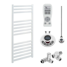 (30 cm, 80 cm) Bray Straight Heated Towel Rail / Warmer, White - Dual Fuel, Thermostat + Timer 800 300