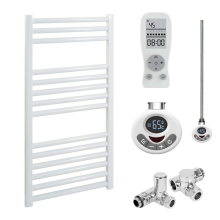(40 cm, 80 cm) Bray Straight Heated Towel Rail / Warmer, White - Dual Fuel, Thermostat + Timer 800 300