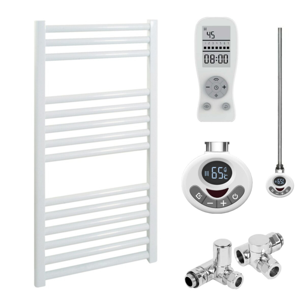 (40 Cm, 80 Cm) Bray Straight Heated Towel Rail / Warmer, White - Dual Fuel, Thermostat + Timer 800 300 5056046203320