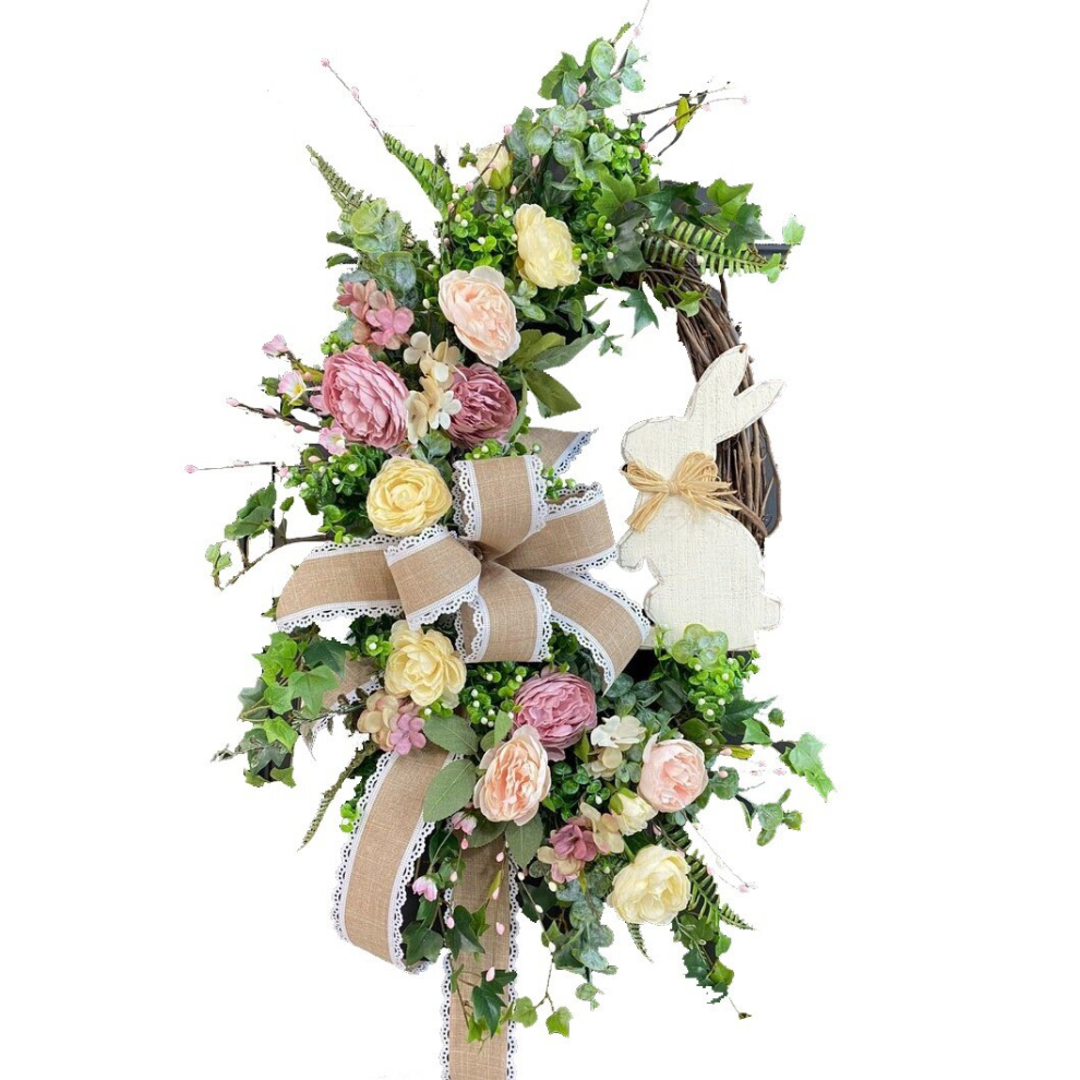 Torribaly Easter Rabbit Front Door Wreath For Front Door