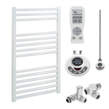 (50 cm, 80 cm) Bray Straight Heated Towel Rail / Warmer, White - Dual Fuel, Thermostat + Timer 800 300