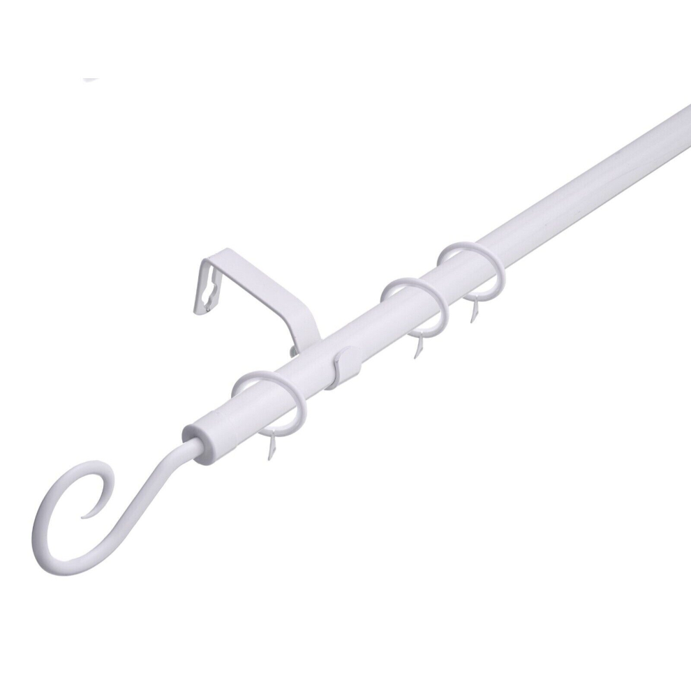 (120 - 210 cm, White (Crook)) 16-19 mm Extendable Metal Curtain Pole Rods Voile Easy Fitting