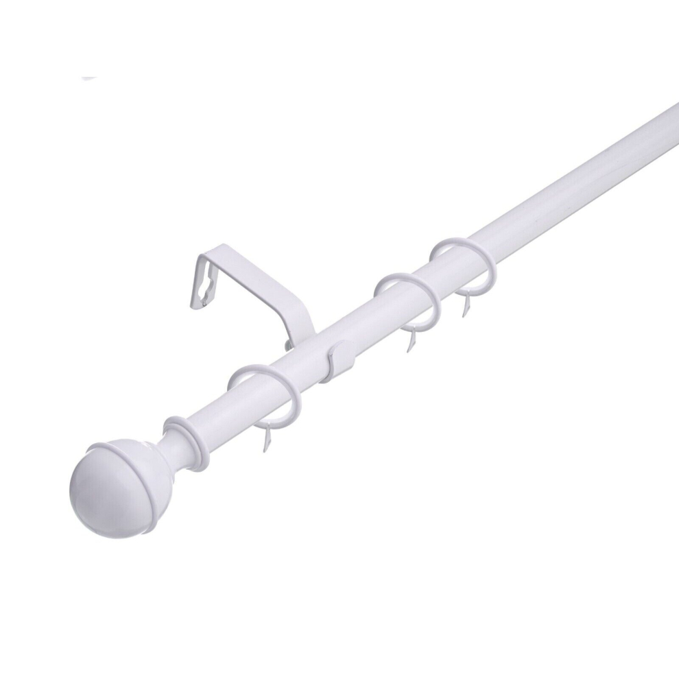 (210 - 360 cm, White (Ball)) 16-19 mm Extendable Metal Curtain Pole Rods Voile Easy Fitting