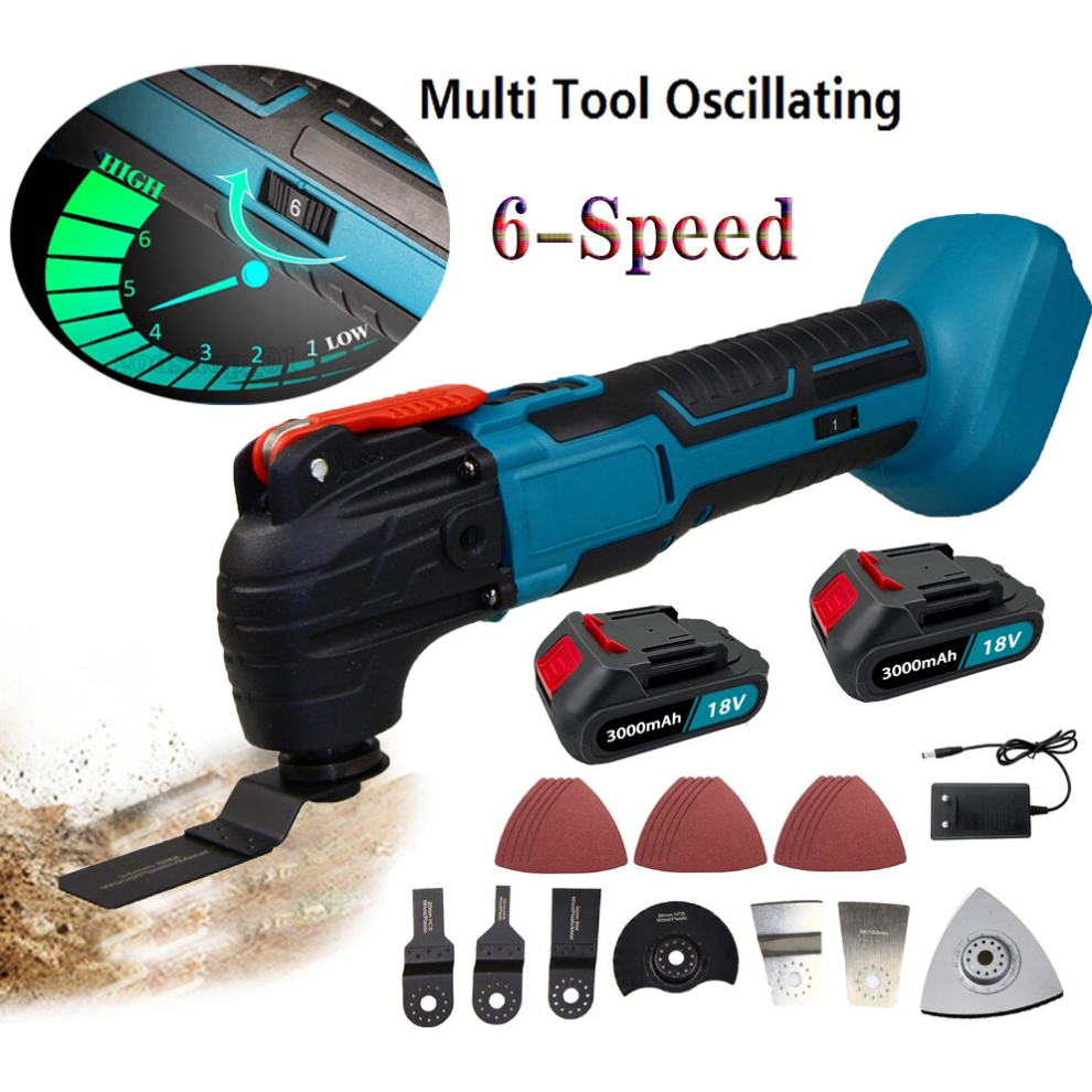 Cordless Oscillating Tool 6 Speed Brushless 2x3.0 batteries charger，Compatible with Makita Battery