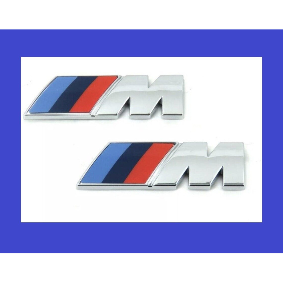 2x BMW M Sport Silver Chrome OEM Side Wing Badge Emblem Adhesive 45x15mm