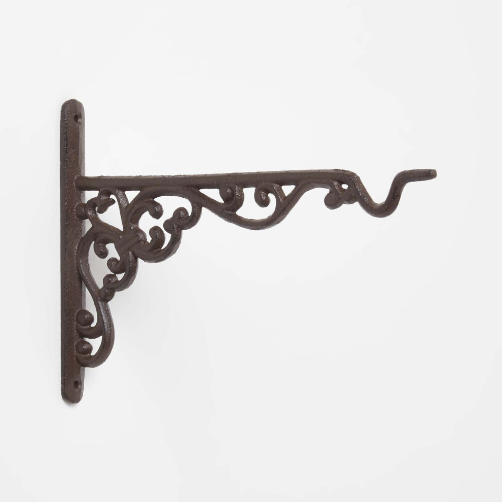 Homescapes Cast Iron Large Hanging Basket Hook Brown