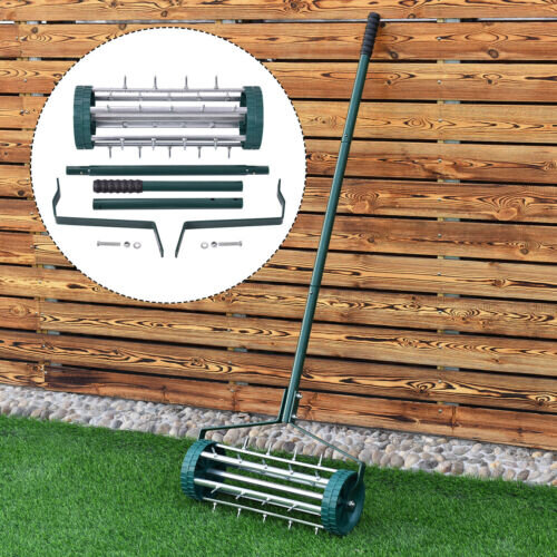 Costway Rolling Grass Lawn Aerator Garden Steel Spike Roller Aluminium Handle