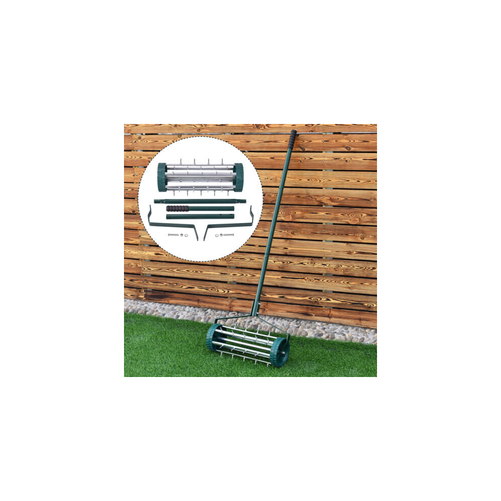 Rolling Grass Lawn Aerator Garden Steel Spike Roller Aluminium Handle