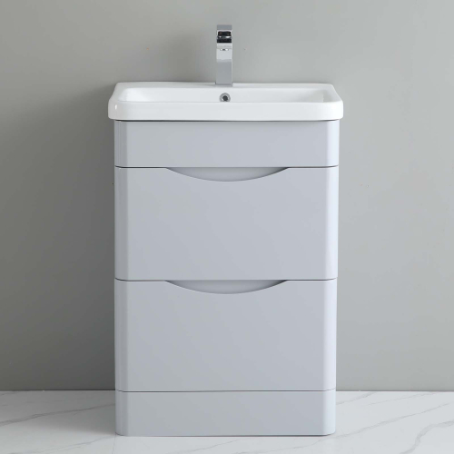 600mm Bathroom Curved Vanity Unit & Ceramic Basin with 2 Drawers Floorstanding 1