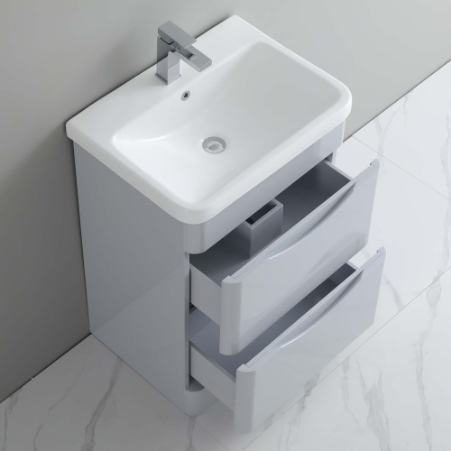 600mm Bathroom Curved Vanity Unit & Ceramic Basin with 2 Drawers Floorstanding 2