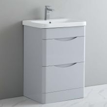600mm Bathroom Curved Vanity Unit & Ceramic Basin with 2 Drawers Floorstanding