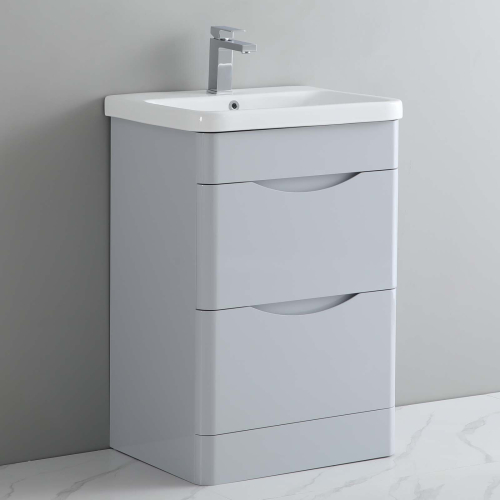 600mm Bathroom Curved Vanity Unit & Ceramic Basin with 2 Drawers Floorstanding