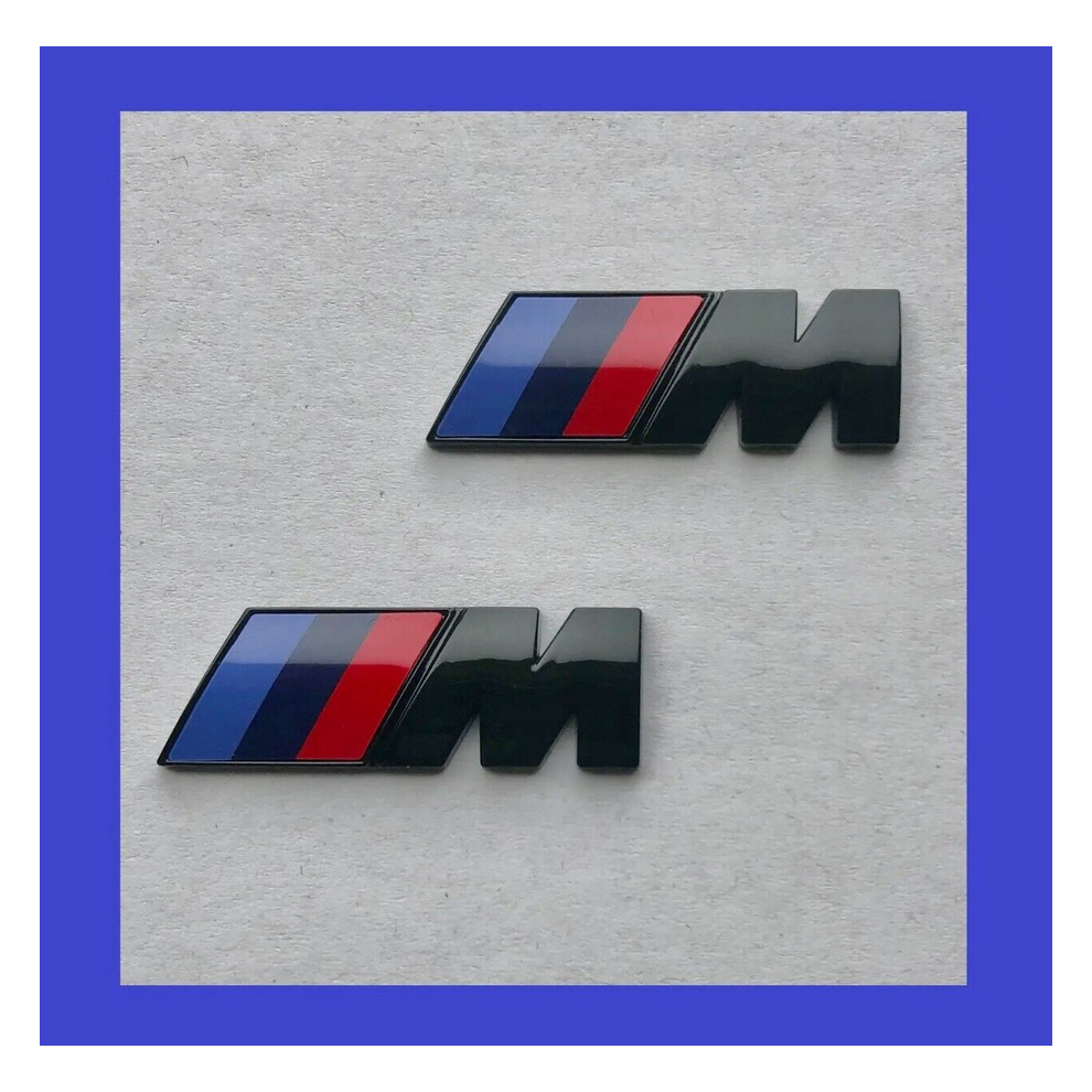 2x BMW M Sport Emblem Gloss Black Sticker Side Wing Fender Badge 45x15mm