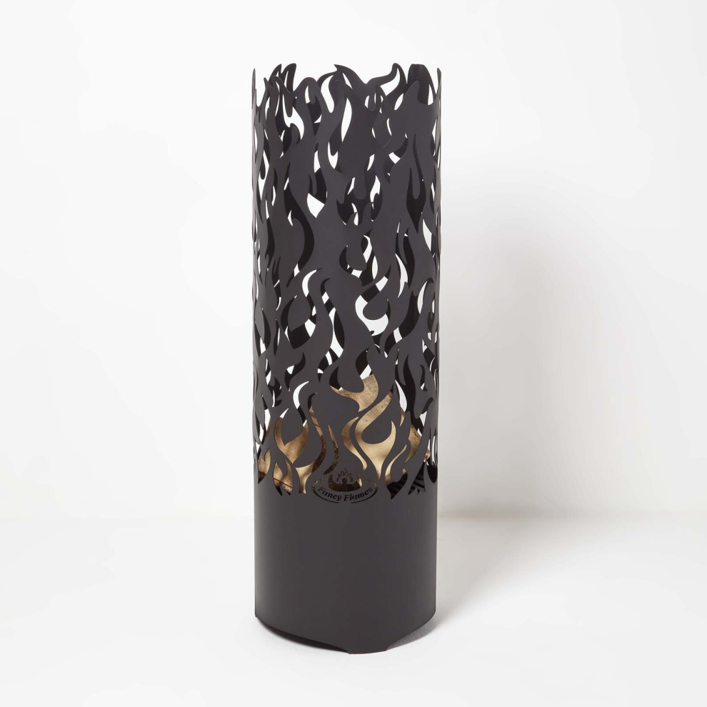 Large Black Fire Drum with Laser Cut Design, 1.2m Tall