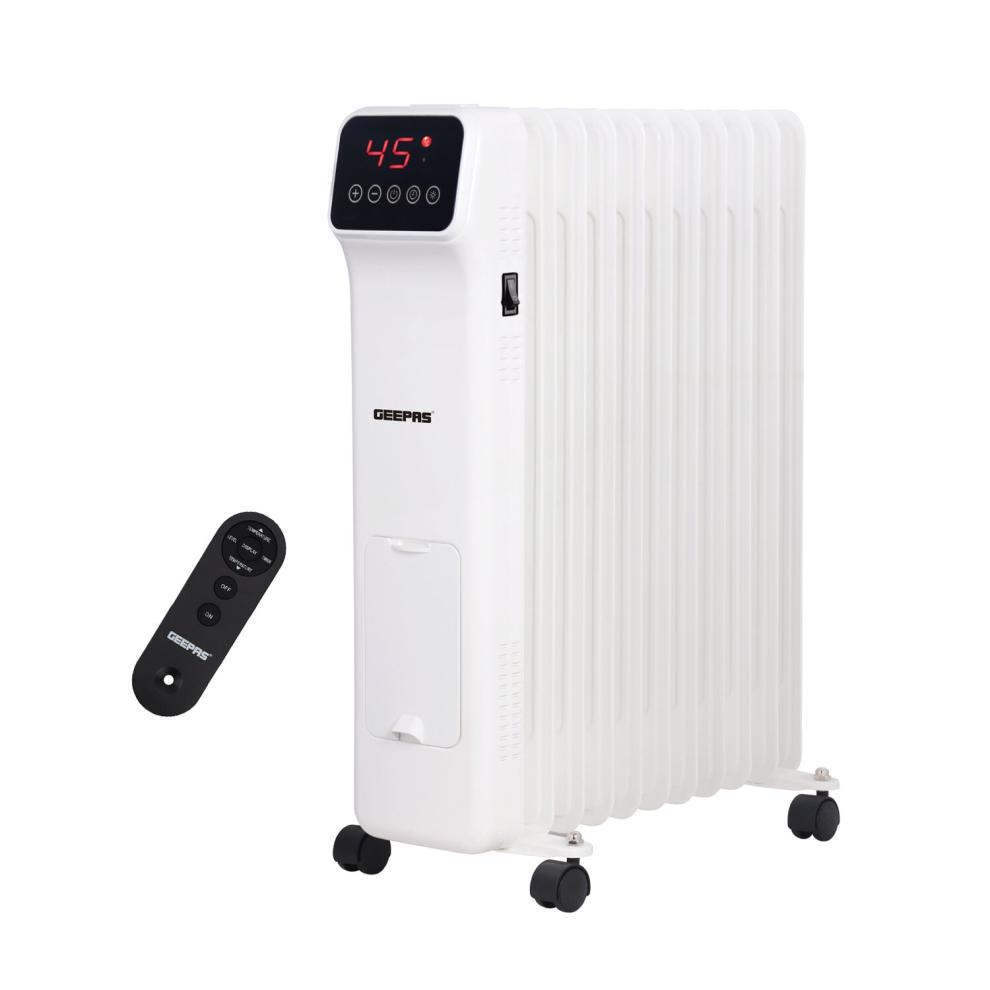 Geepas 2500W Digital Oil Filled Radiator Portable Electric Heater Remote Control