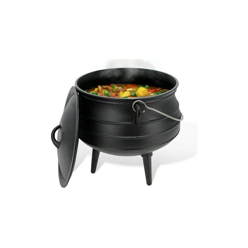 The Vintage Gourmet 8L Cast Iron Potjie Cauldron For Campfire Cooking – Pre-Seasoned, 3-Leg Open Flame Pot With Lid, Serves 6-8 | Vg-Potjie Pot 3