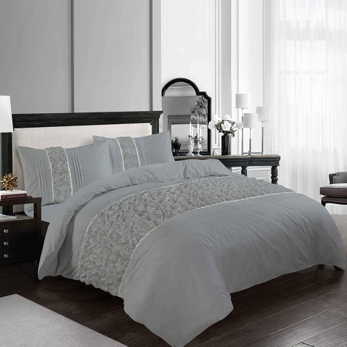 (Silver, Single) Diamond Lace Aurora Luxury Bedding Duvet  Set