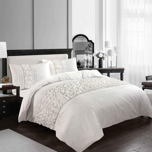 (White, Double) Diamond Lace Aurora Luxury Bedding Duvet  Set