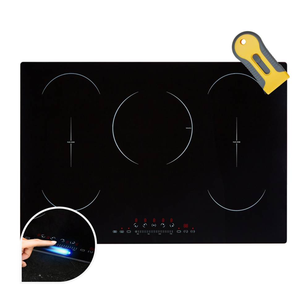 AREBOS induction hob | 9800 W | 5 hobs with 2 flex zones | 77 cm | with Sensor Touch, timer, childproof lock, overheating protection, auto switch-off