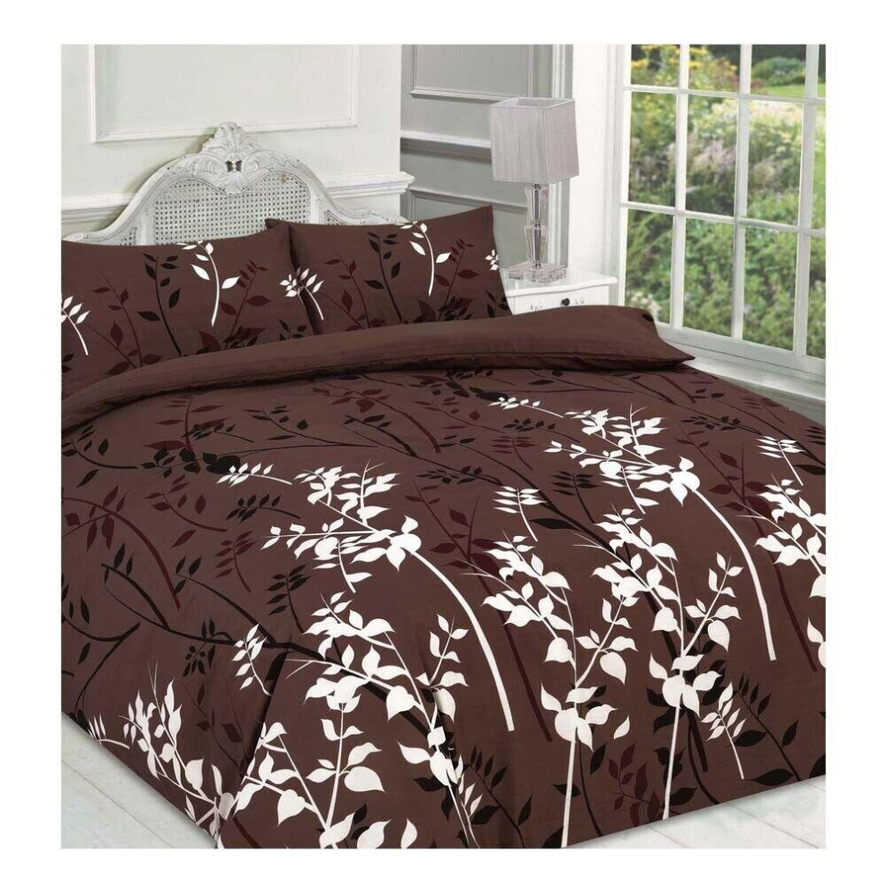 (Chocolate, King) Duvet Cover or eiderdown Set Floral Flowers Kaylee Quilt Cover