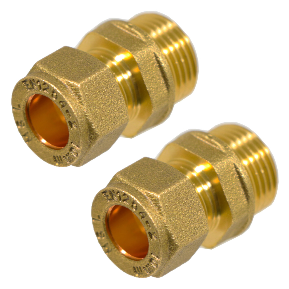 Compression Connector 10mm x 3/8" BSP Male Straight Brass Pipe Coupler Adaptor Fitting (Pack of 2)