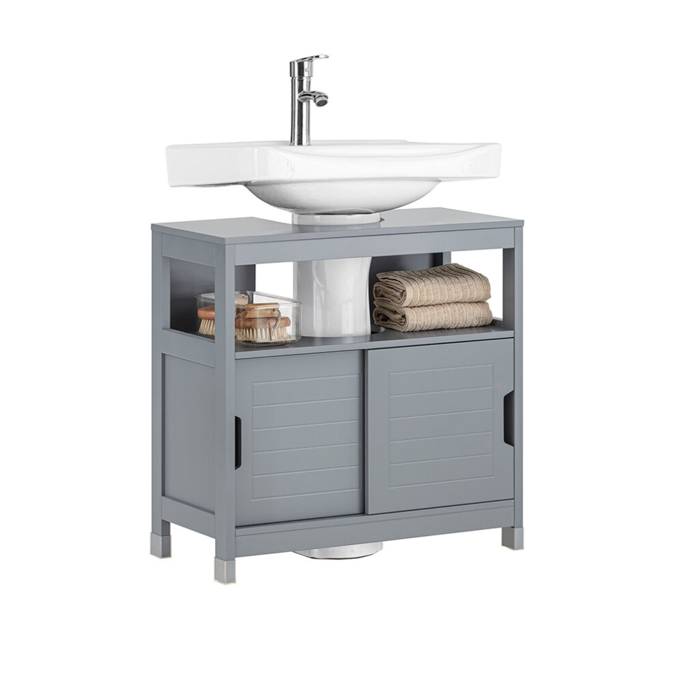 SoBuy FRG128-II-SG,Under Sink Bathroom Cabinet with Sliding Doors,Grey
