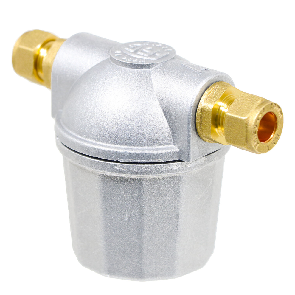 Boiler Filter 3/8" Aluminium Inline Central Heating Oil Fired Fuel Strainer Bowl + 2 x 10mm Compression Connectors