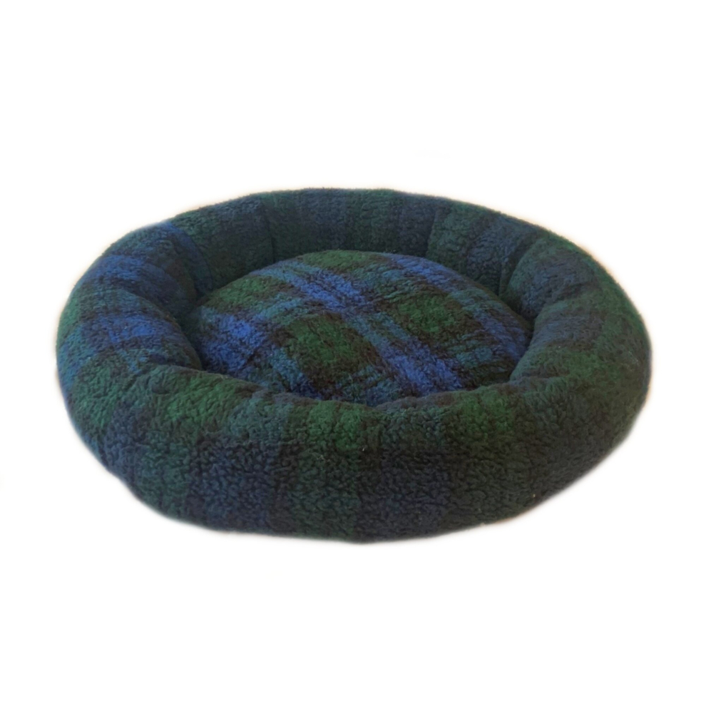 (Blackwatch Tartan) Donut Snuggle Bed - Large 80cm - Anti Anxiety Calming Dog Bed - Colour Choices