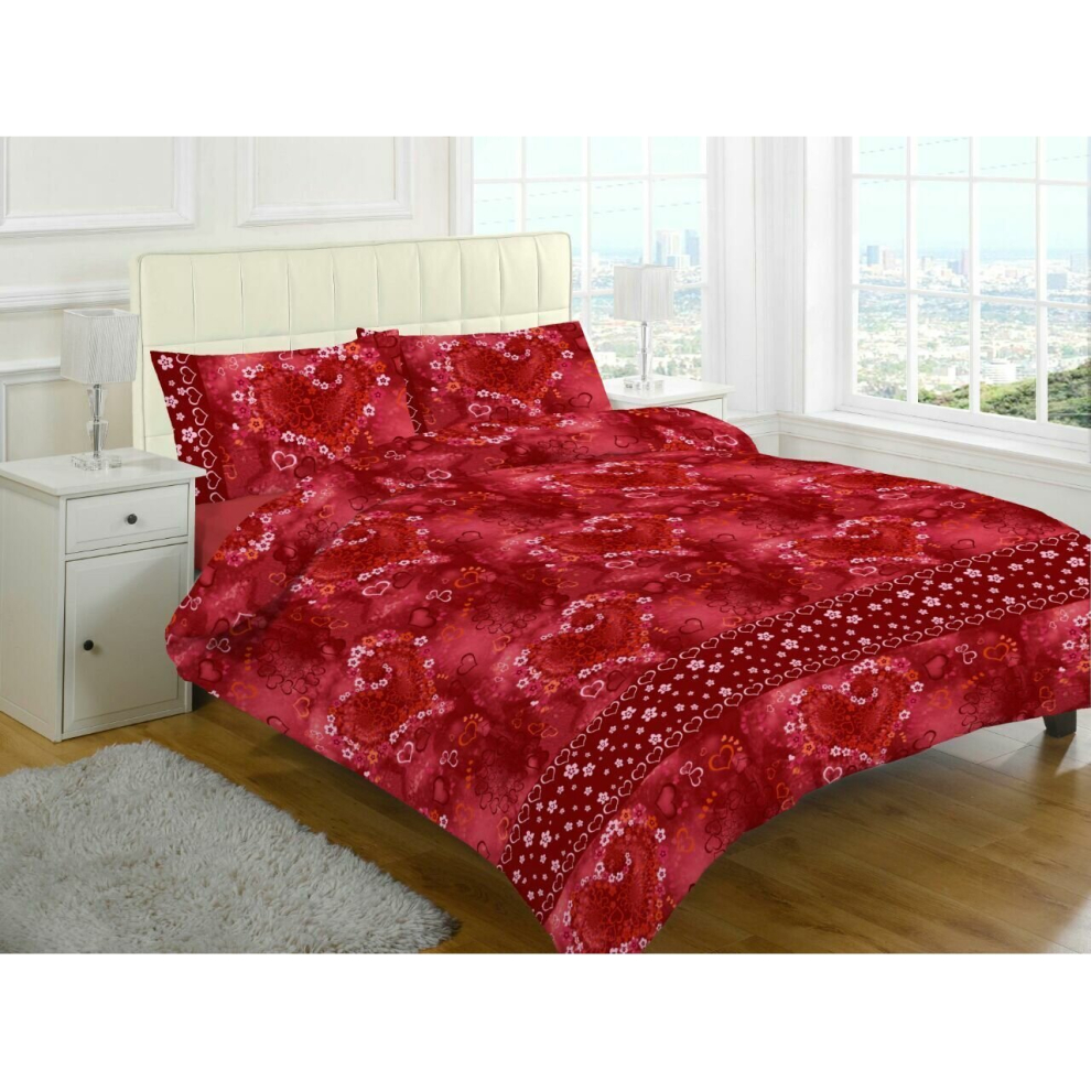 (Red, Double) Jasmin Love Heart Floral Printed Duvet Cover Set