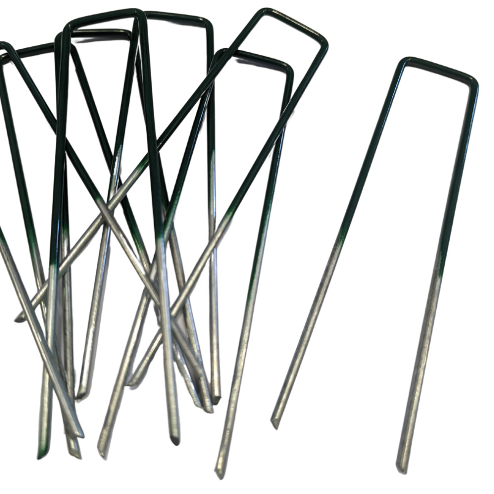 Arkmat (Pack Of 50) Artificial Grass U Pins Metal Fixing Pegs Top Galvanised Astro Turf Staples - 15Cm Long Green