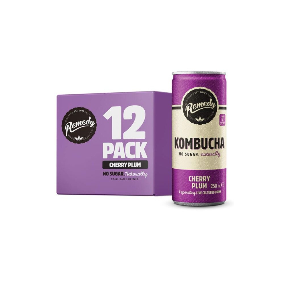 Remedy Kombucha Tea Cherry Plum Sparkling Live Cultured Drink UK 