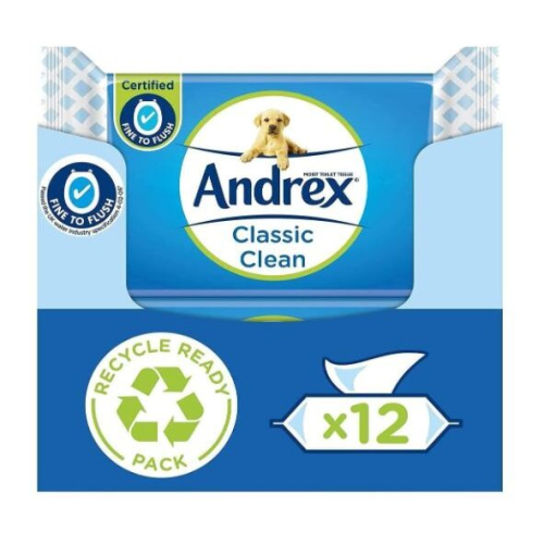 Andrex Classic Clean Washlets ,Flushable Toilet Tissue Wet Wipes 12pk