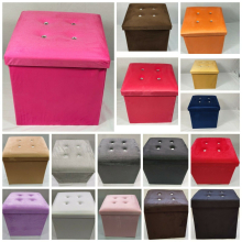 (38x76x38cm, red) Velvet Diamante Ottoman Folding Footstool