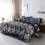 (Black, Super King) Printed Floral Reversible Stripe Tanya Bedding Set 1