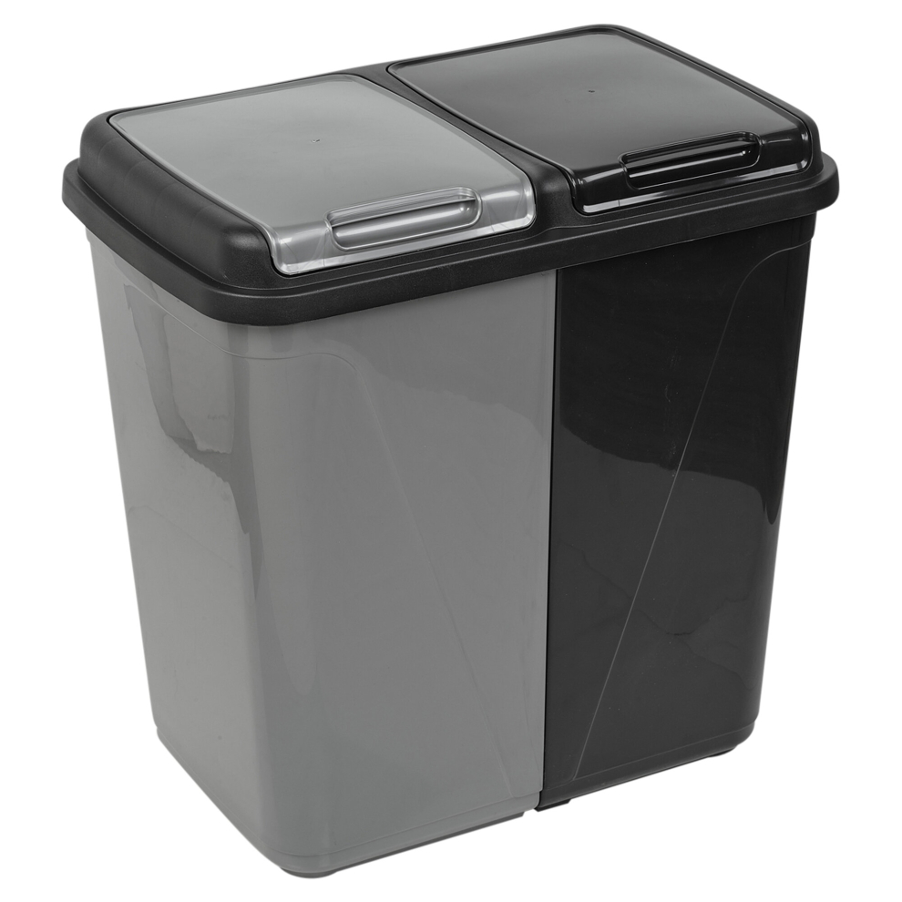 (90L - Black & Grey) 60/90L Double Kitchen Recycling Laundry Duo Bin Garbage Under Cabinet Trash Can