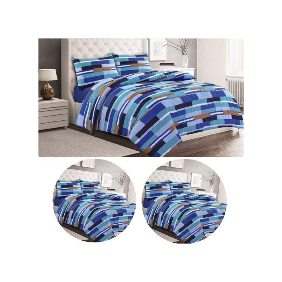 (Single) Max Blocks Blue Reversible Printed Duvet Set